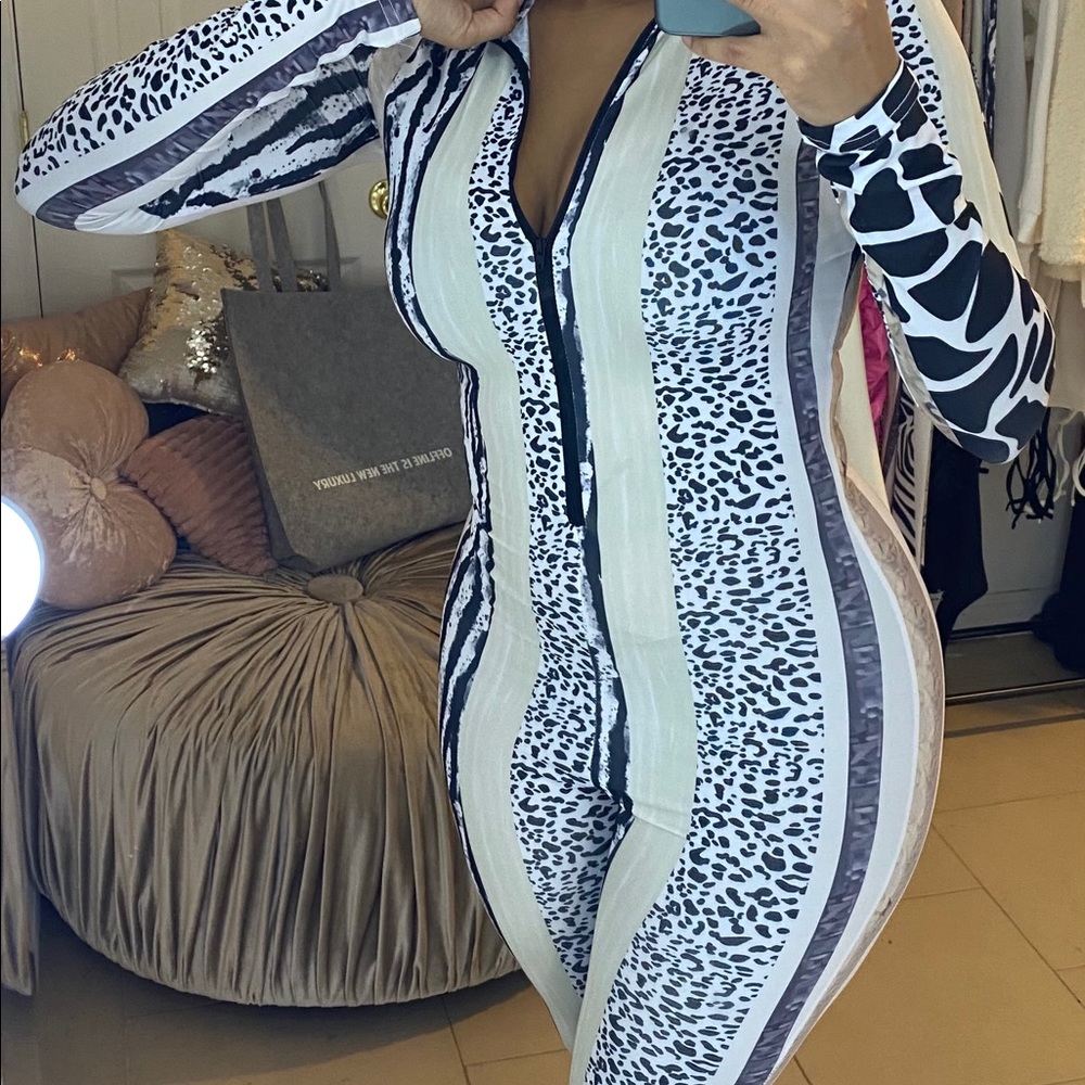 Cool tone animal print jumpsuit